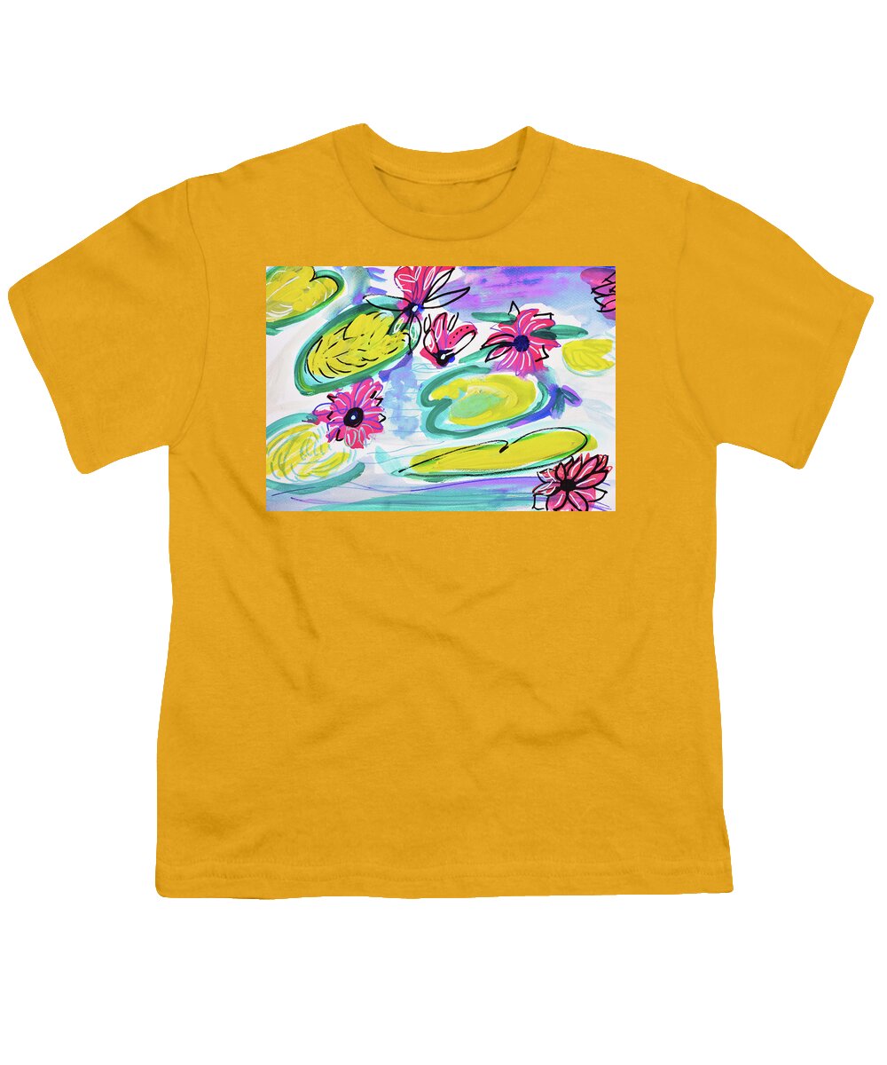Art Youth T-Shirt featuring the painting Waterlilies by Amara Dacer