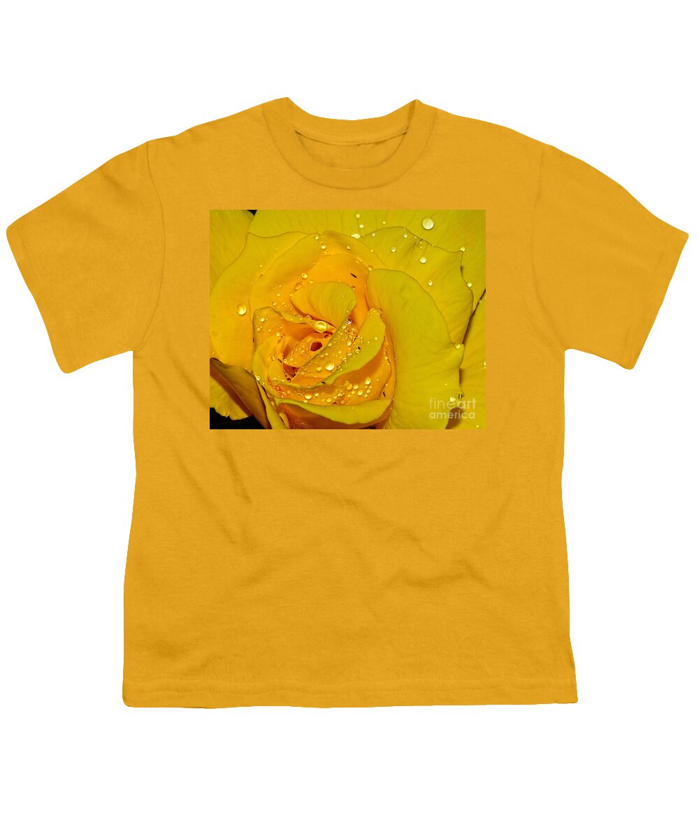 Photography Youth T-Shirt featuring the photograph Yellow Rose with Droplets by Kaye Menner by Kaye Menner
