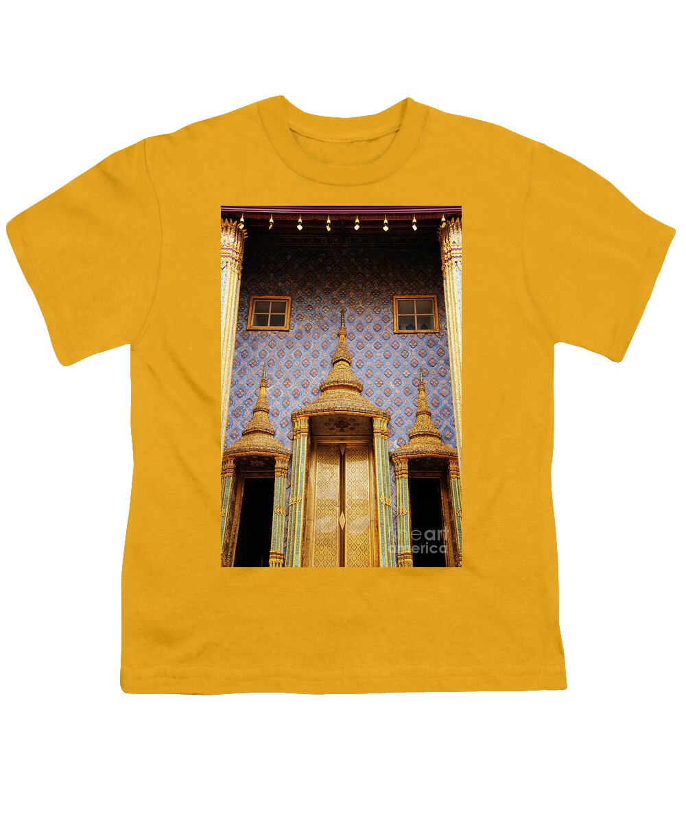 Bangkok Youth T-Shirt featuring the photograph Bangkok Phra Mondo Library Golden Doors One by Bob Phillips