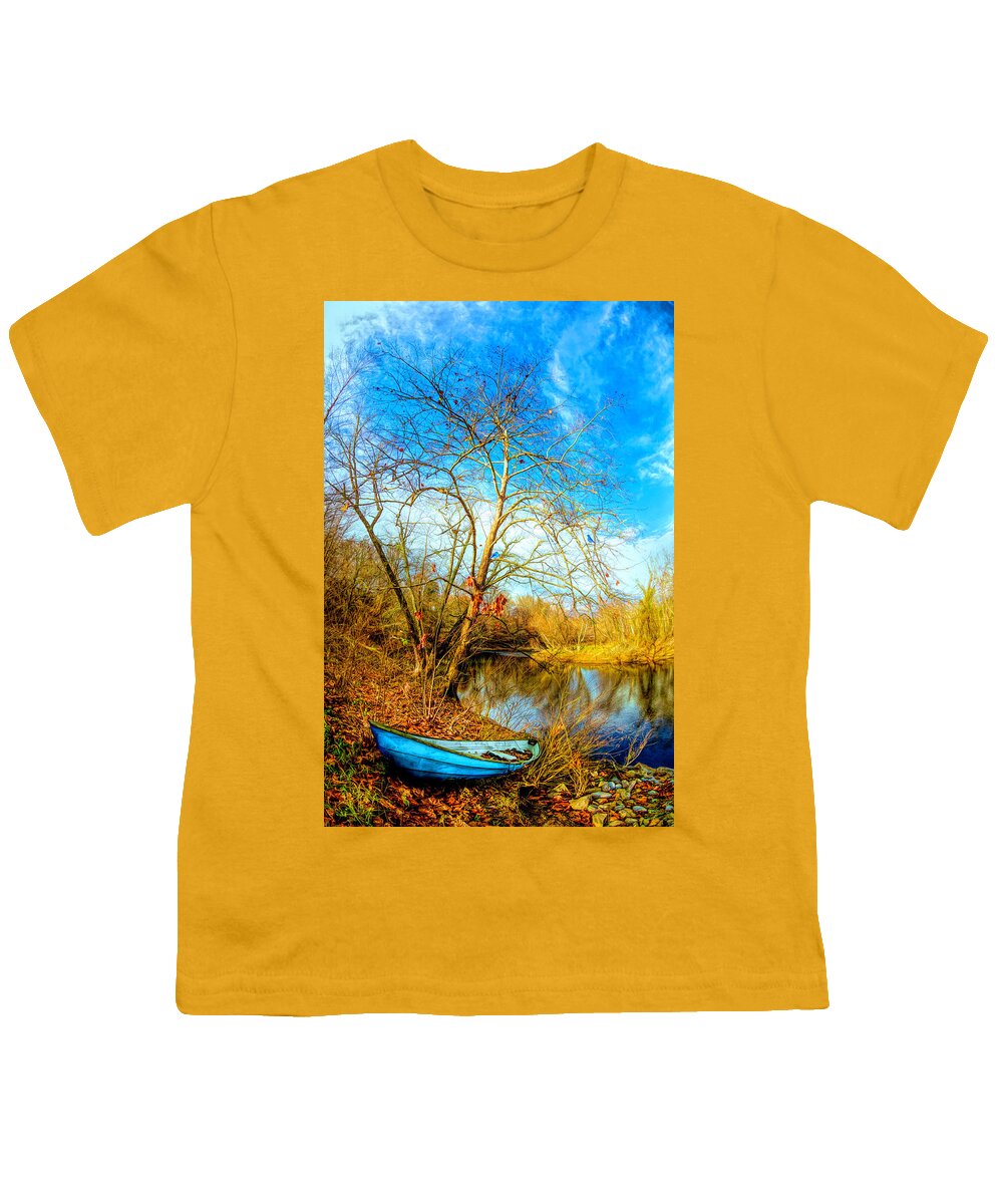 Boats Youth T-Shirt featuring the photograph Blues at the End of Autumn by Debra and Dave Vanderlaan