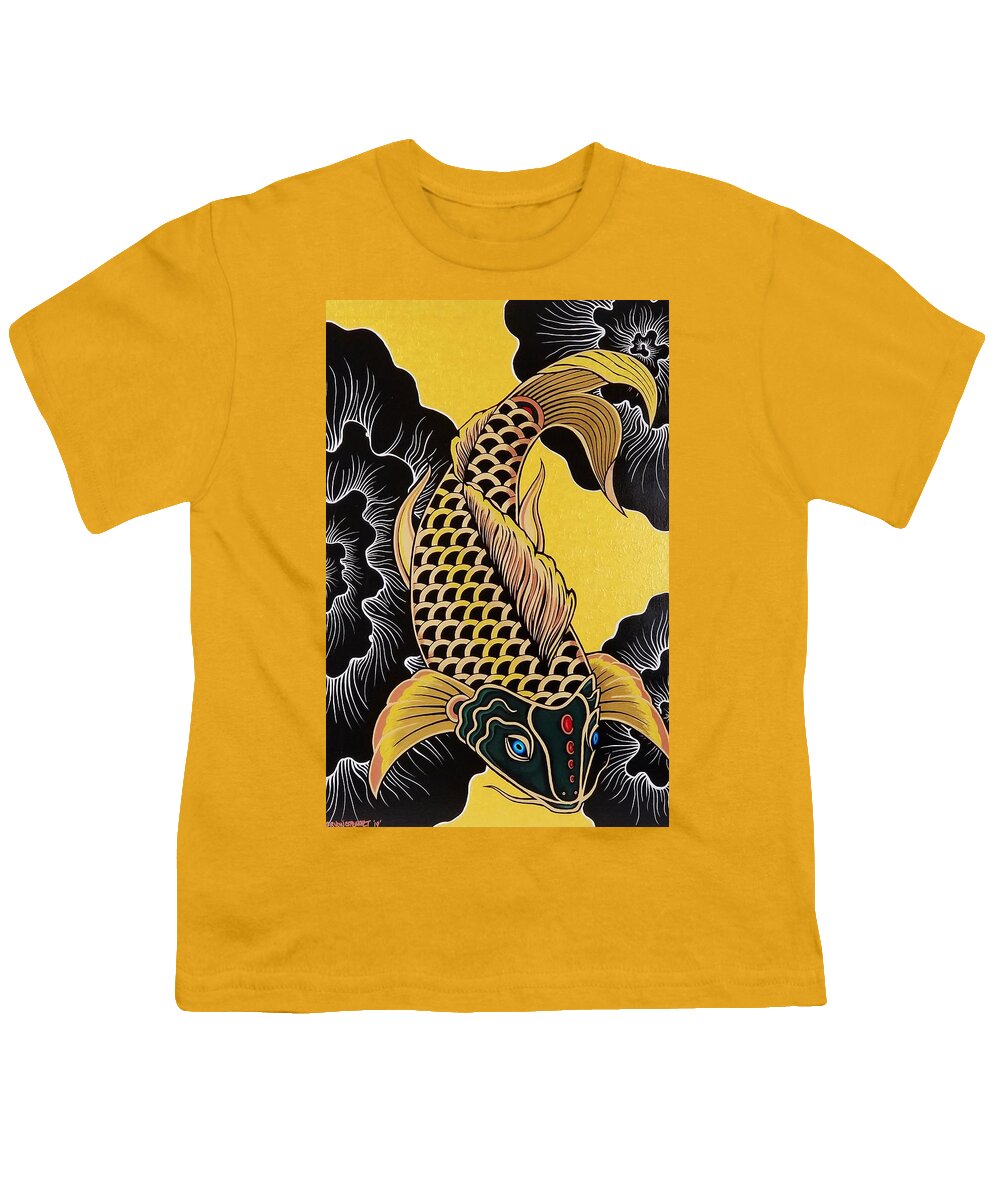 Koi Fish Youth T-Shirt featuring the painting Golden Koi Fish by Bryon Stewart