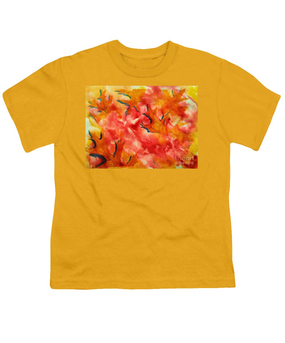 Red Youth T-Shirt featuring the painting Leaf Shapes Emerging by Tammy Nara