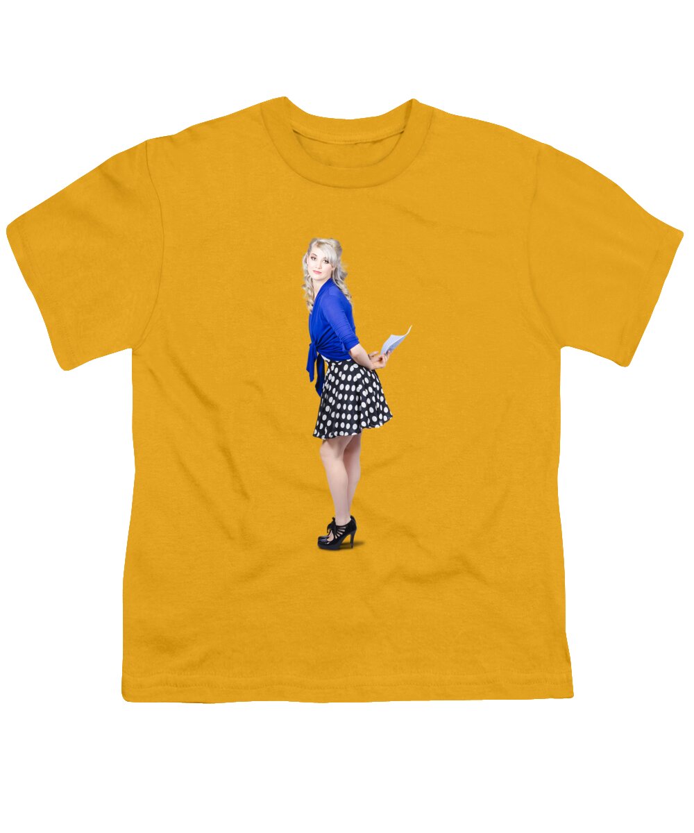 Housewife Youth T-Shirt featuring the photograph Pretty housewife with washing cloth. Clean style by Jorgo Photography