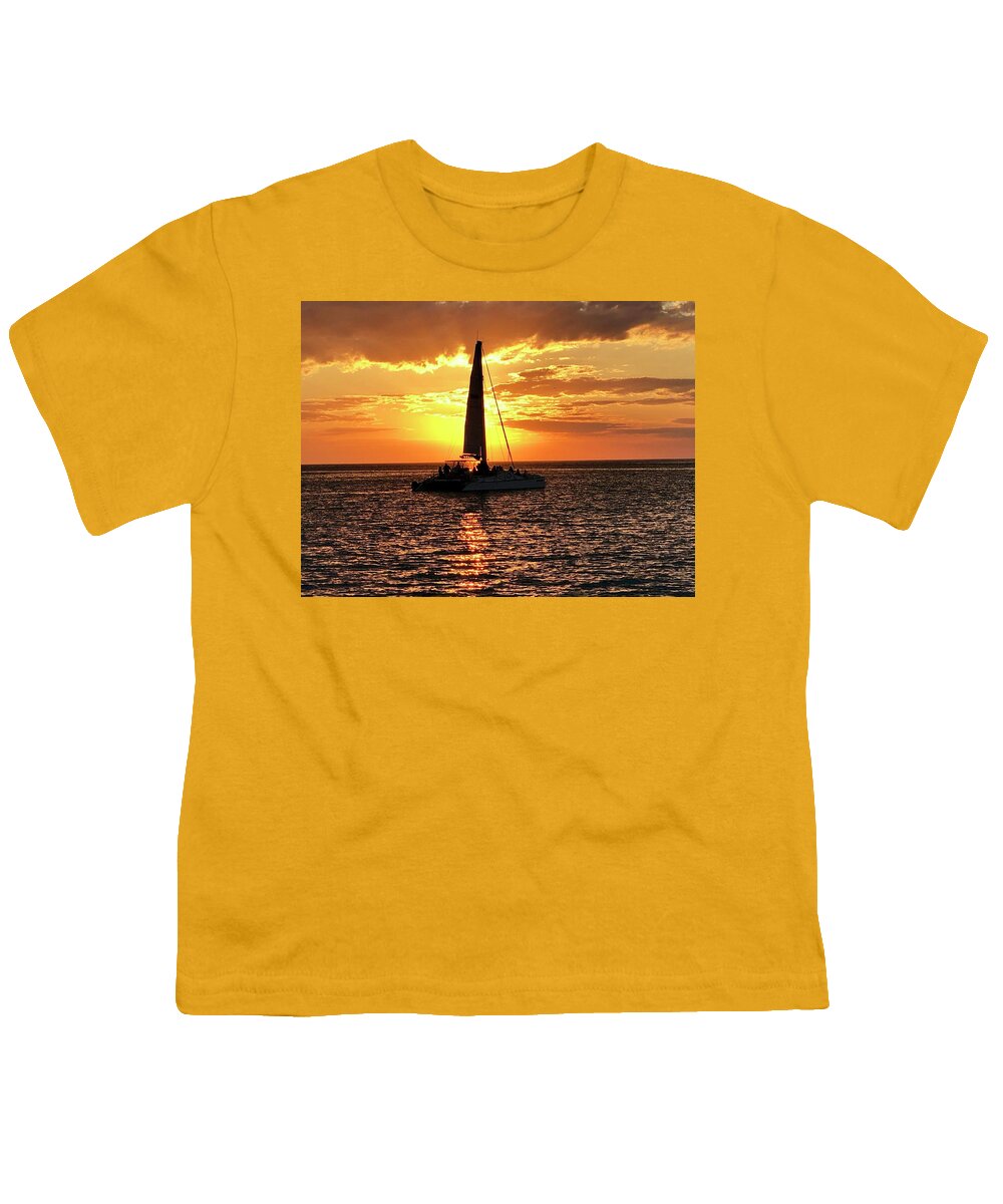 Beach Youth T-Shirt featuring the photograph Sailboat Silhouette Sunset in Captiva Island Florida 2019 by Shelly Tschupp