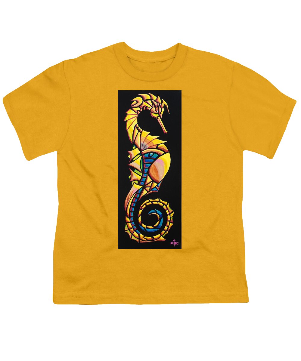 Seahorse Colorful Grandeur Florida Youth T-Shirt featuring the painting Seahorse Grandeur by David Bader