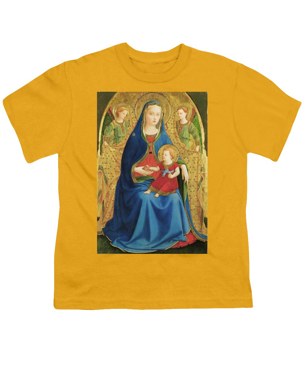 Fra Angelico Youth T-Shirt featuring the painting 'The Virgin with the Pomegranate'. Ca. 1426. Tempera on panel. by Fra Angelico -c 1395-1455-