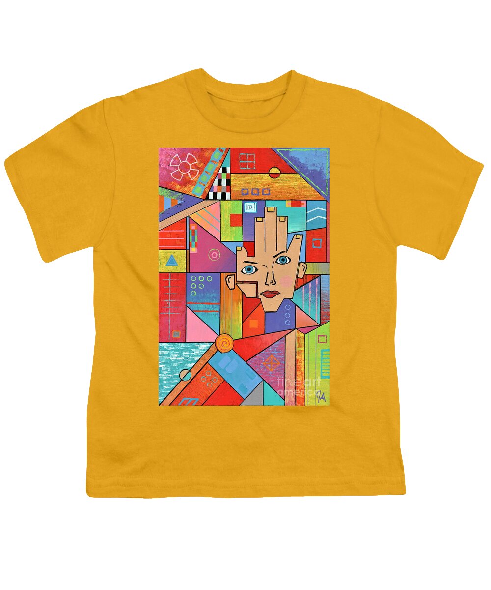 Busy Youth T-Shirt featuring the painting A Face On Hand by Jeremy Aiyadurai