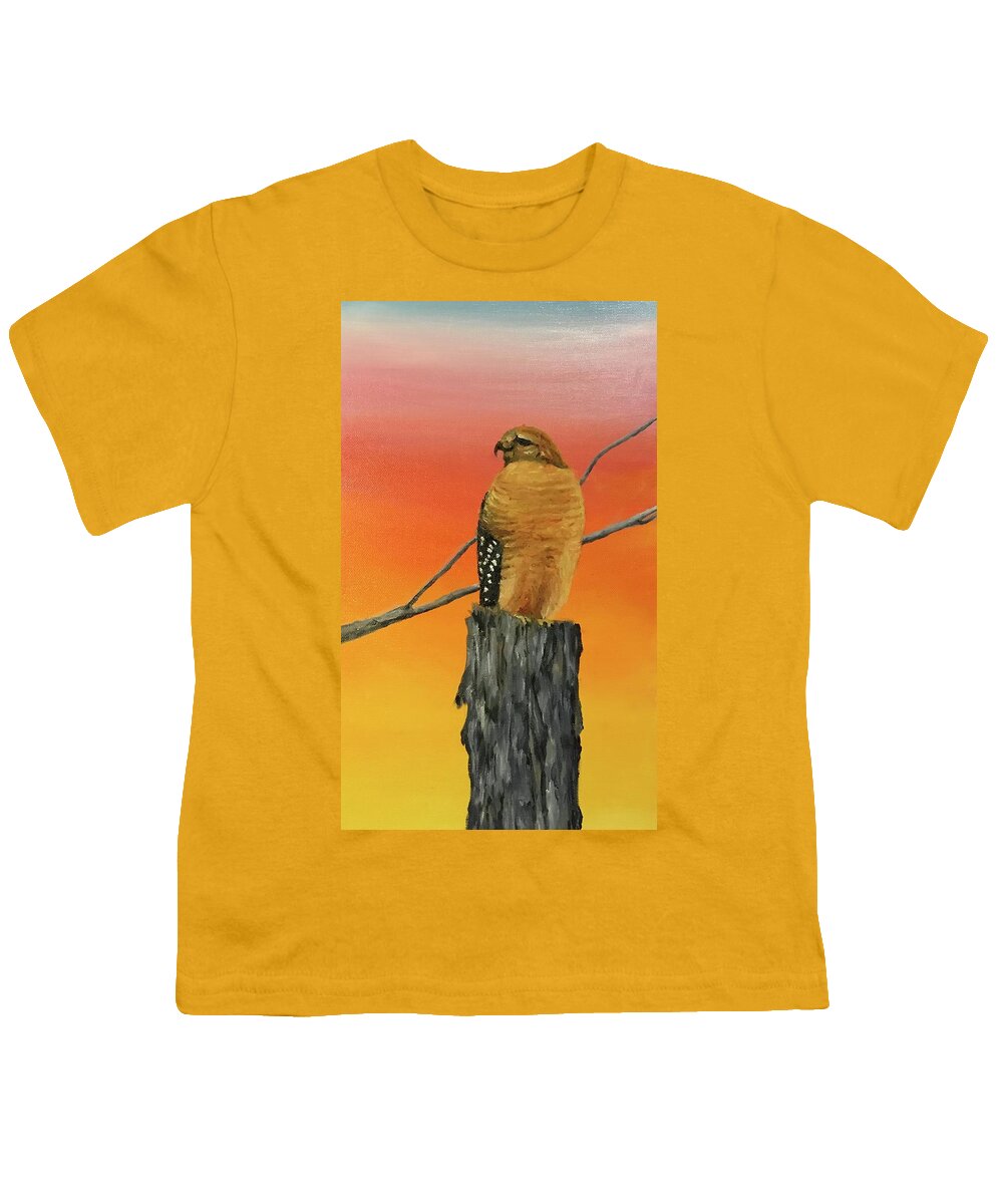Hawk Youth T-Shirt featuring the painting A watchful eye by Ellen Canfield