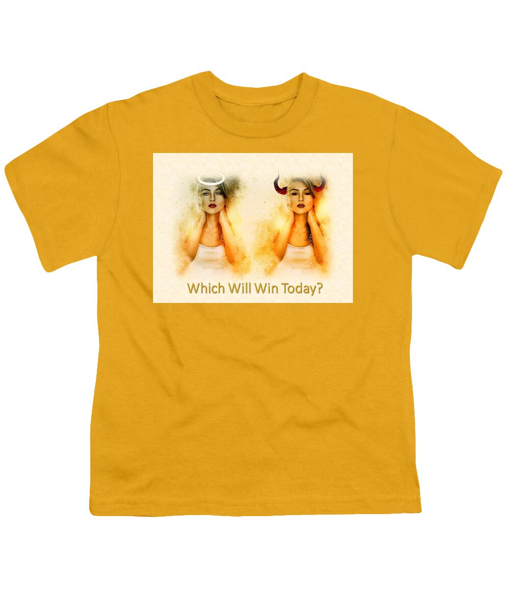 Woman Youth T-Shirt featuring the mixed media Angel or Devilish by Nancy Ayanna Wyatt