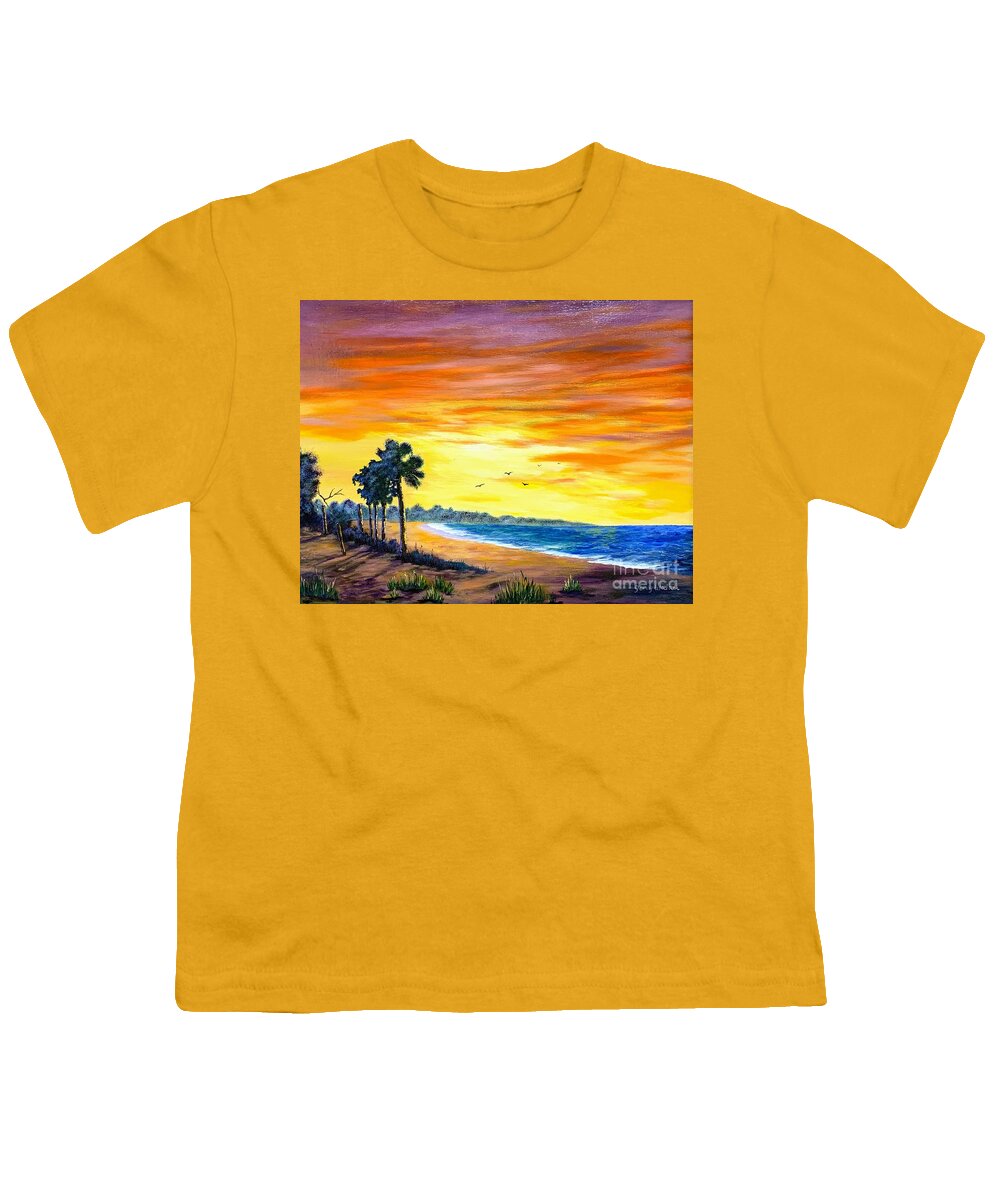 Beach Youth T-Shirt featuring the painting Beach Sunrise by Jerry Walker