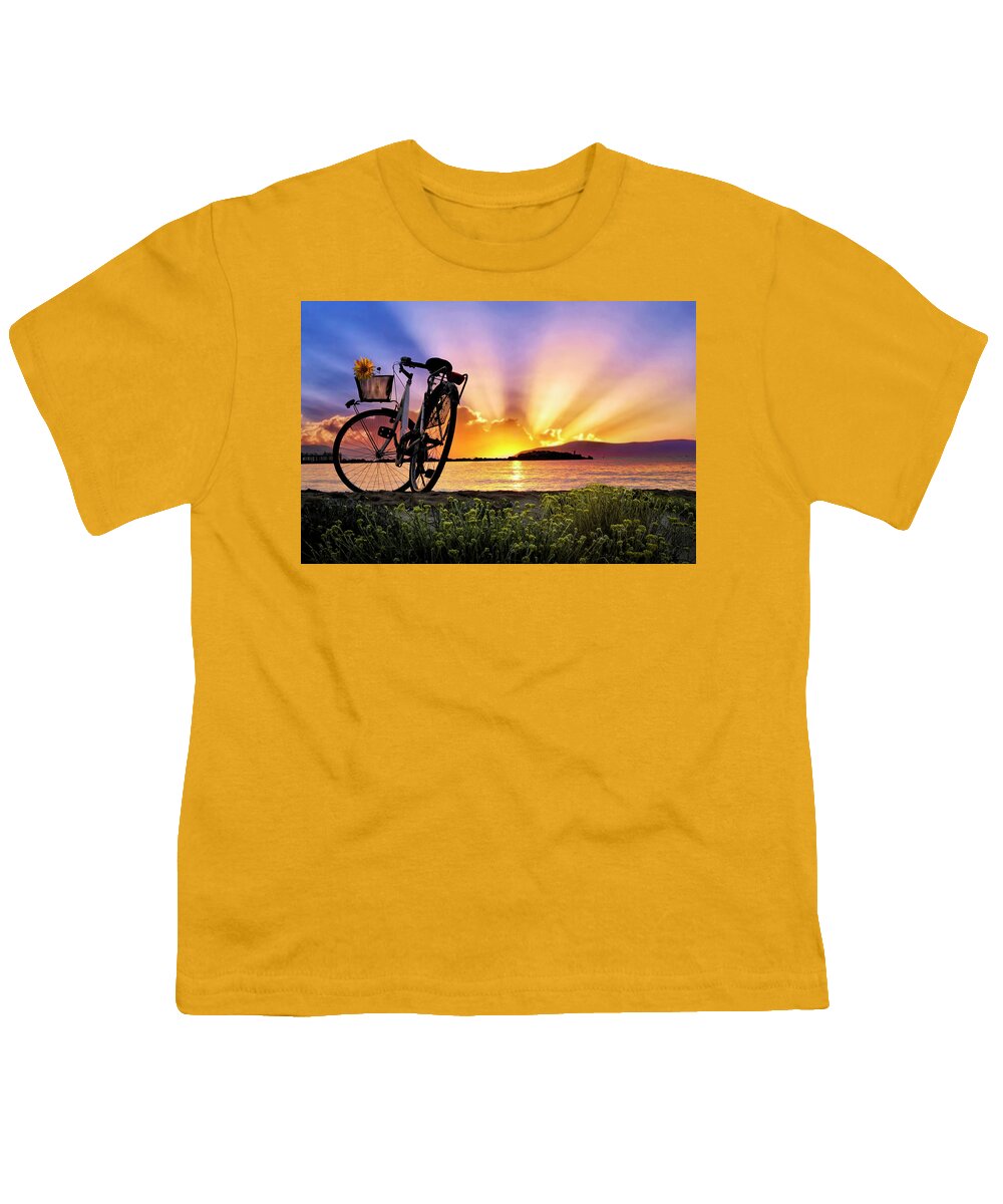 Bike Youth T-Shirt featuring the photograph Bicycle at the Shore by Debra and Dave Vanderlaan