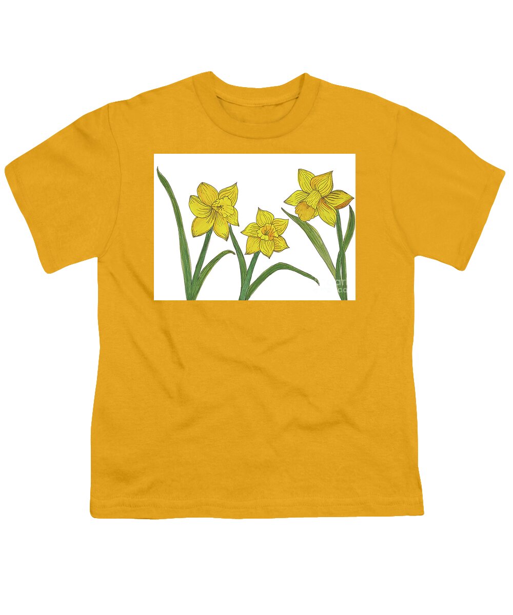 Daffodils Youth T-Shirt featuring the mixed media Daffodils by Lisa Neuman