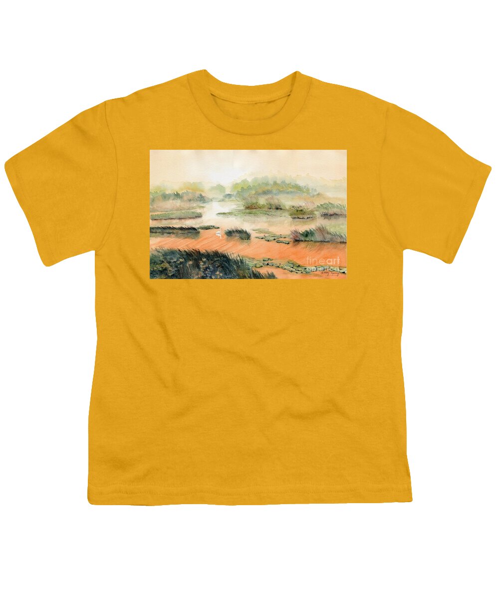 Egret On The Marsh Youth T-Shirt featuring the painting Egret On The Marsh by Melly Terpening