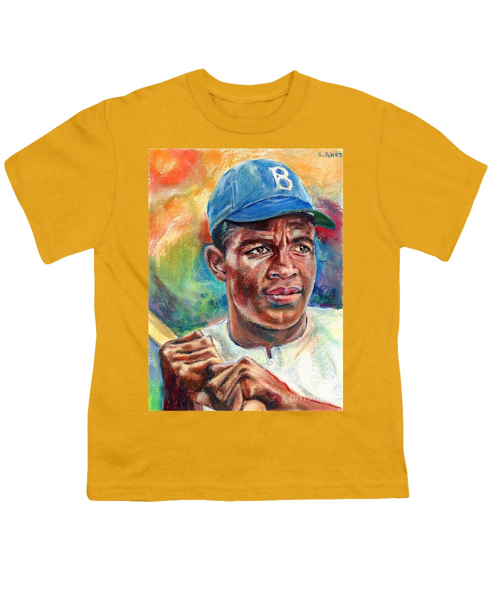Jackie Robinson In Game Youth T-Shirt by Suzann Sines - Pixels
