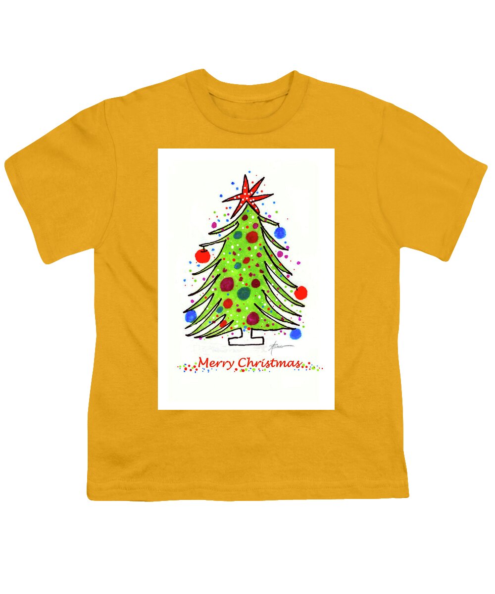 Christmas Youth T-Shirt featuring the painting Little Christmas Tree by Adele Bower