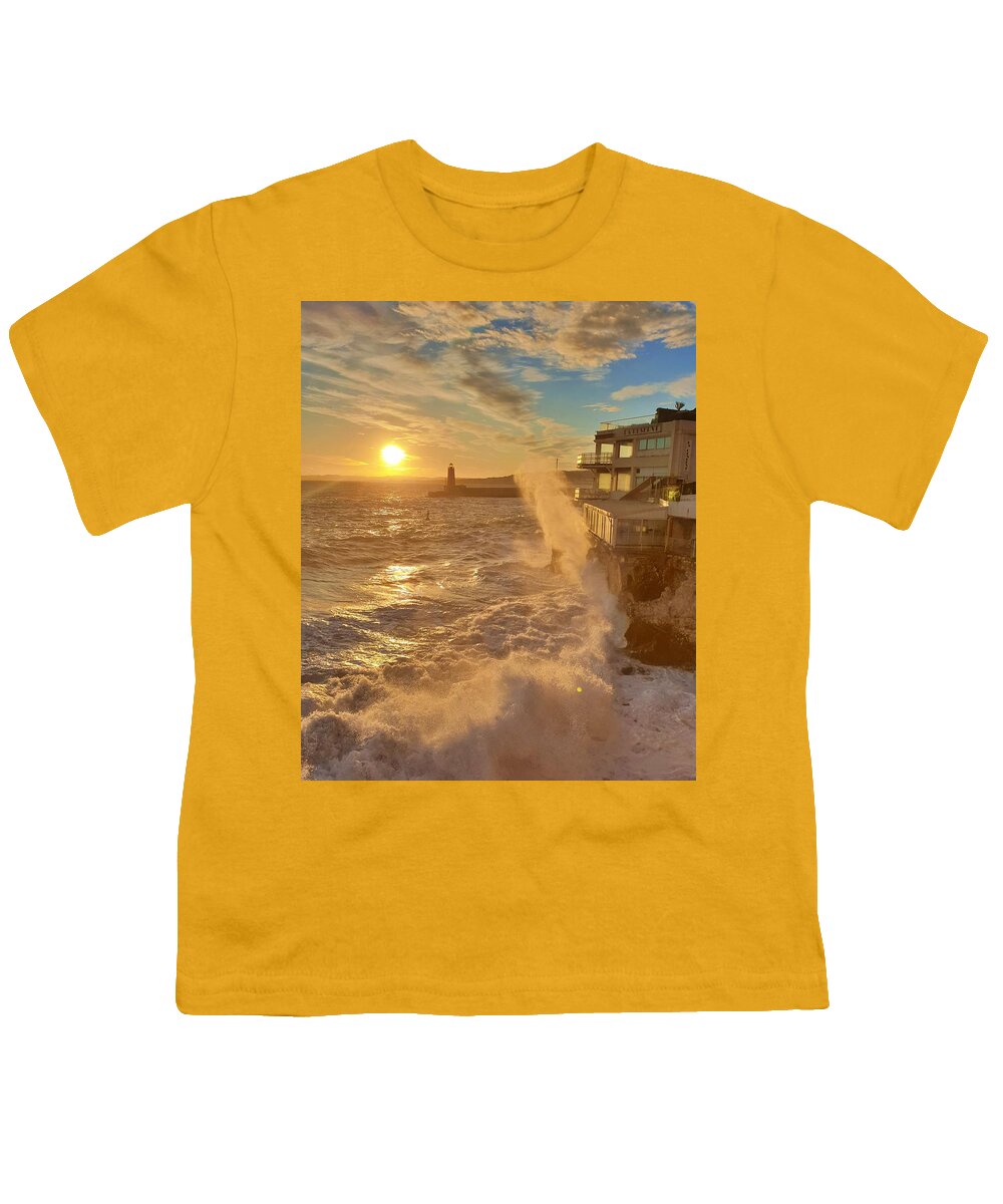 Sunset Youth T-Shirt featuring the photograph Misty Waves at Sunset by Andrea Whitaker