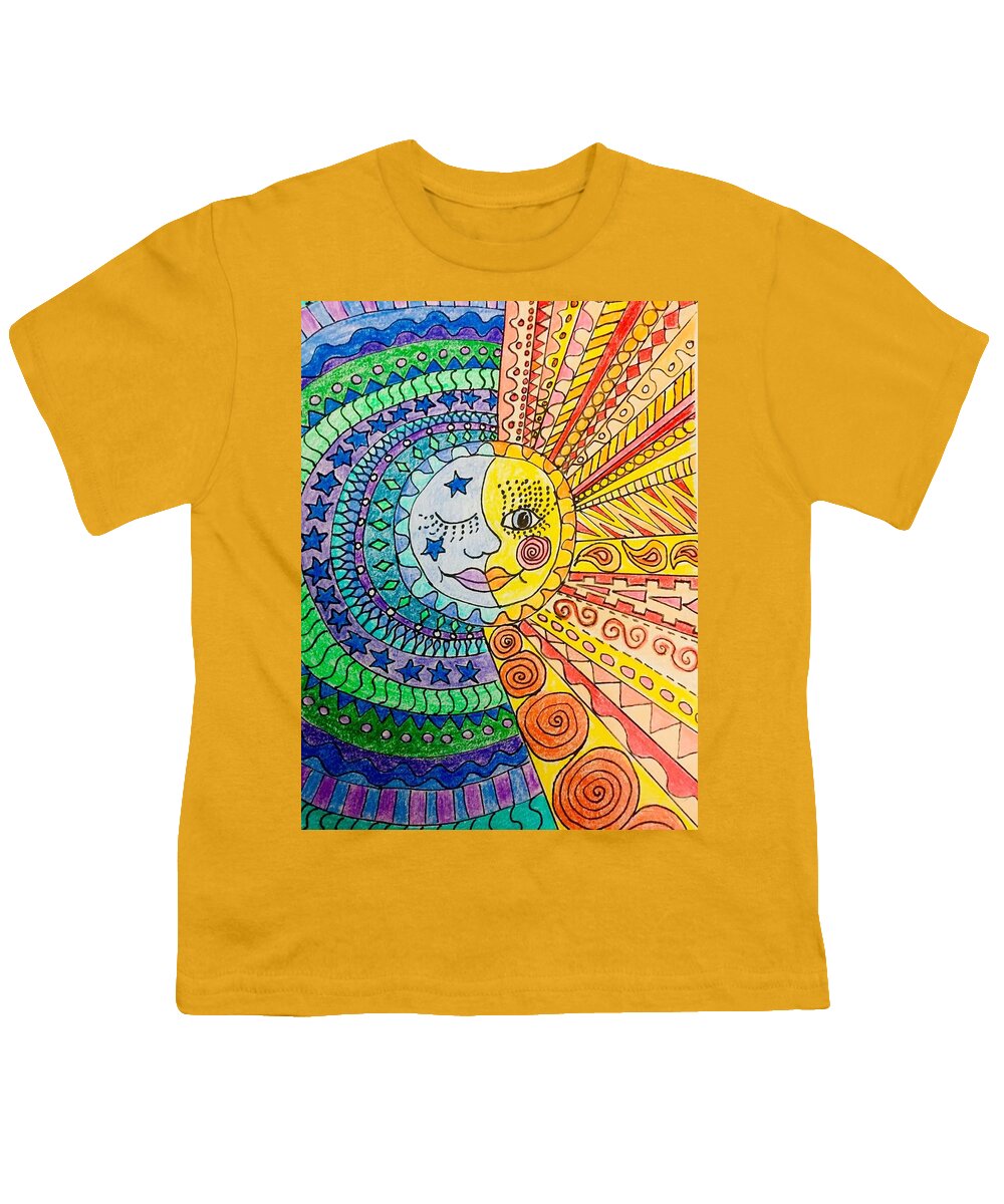 Moon Youth T-Shirt featuring the drawing Moon and Sun by Ellen Levinson