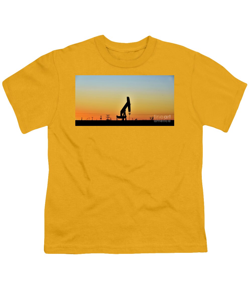Oil Field Youth T-Shirt featuring the photograph Oil Rig At Sunset 2 #texas by Andrea Anderegg