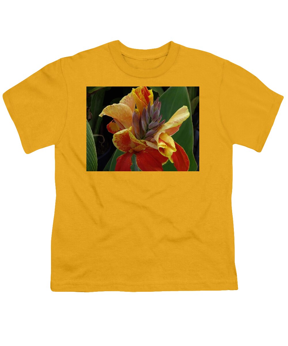 Canna Lily Youth T-Shirt featuring the photograph Orange and Gold Canna by Nancy Ayanna Wyatt