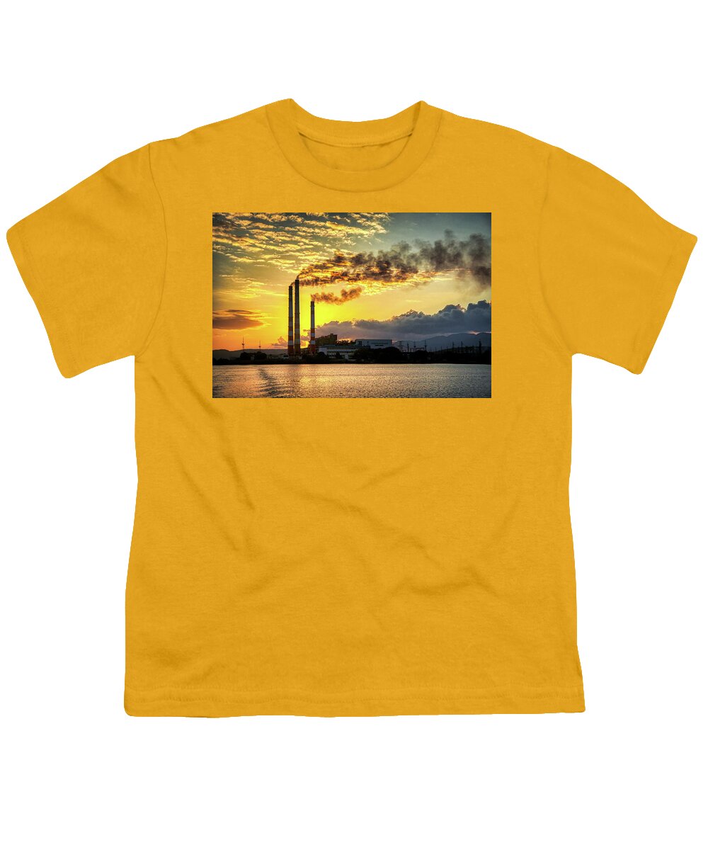 Clouds Youth T-Shirt featuring the photograph Power plant pollution by Micah Offman
