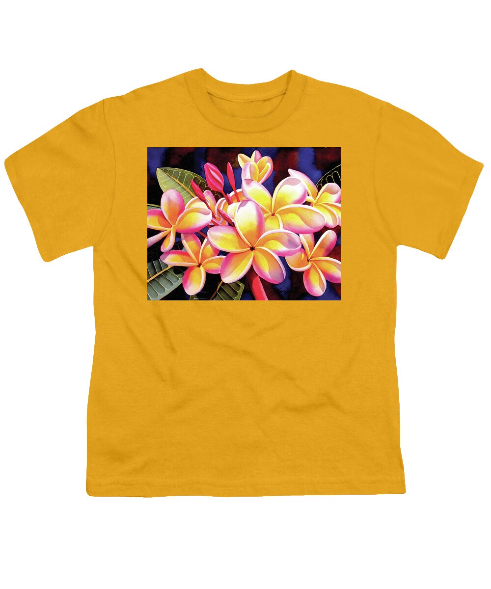 Hawaii Youth T-Shirt featuring the painting Rainbow Plumerias by Garry Palm