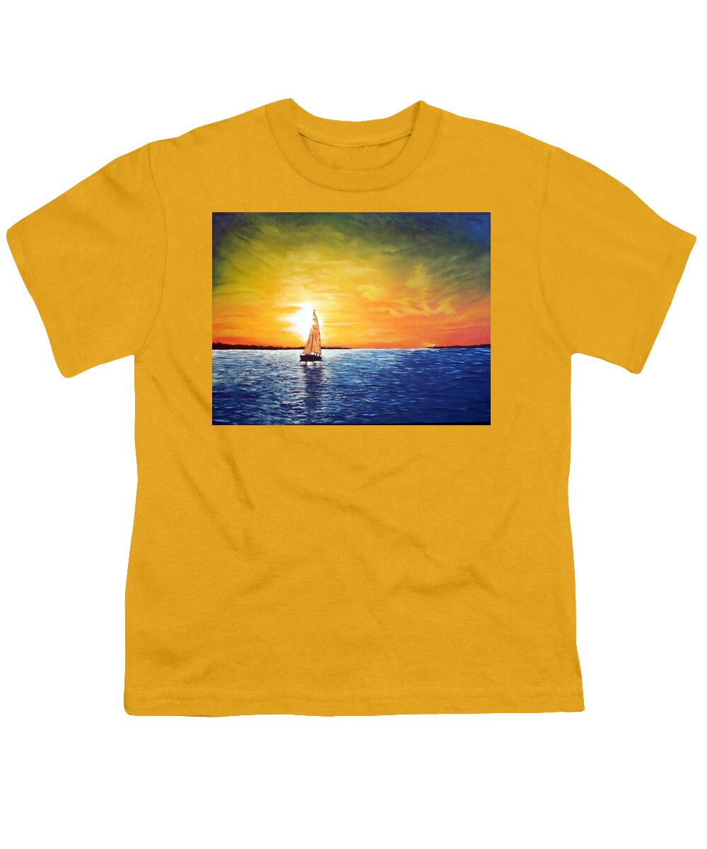 Seascape Youth T-Shirt featuring the painting Safe Harbor by Candace Antonelli