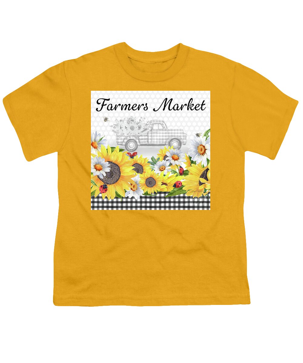 Sunflower Youth T-Shirt featuring the painting Sunflowers and Ladybugs 4 by Jean Plout
