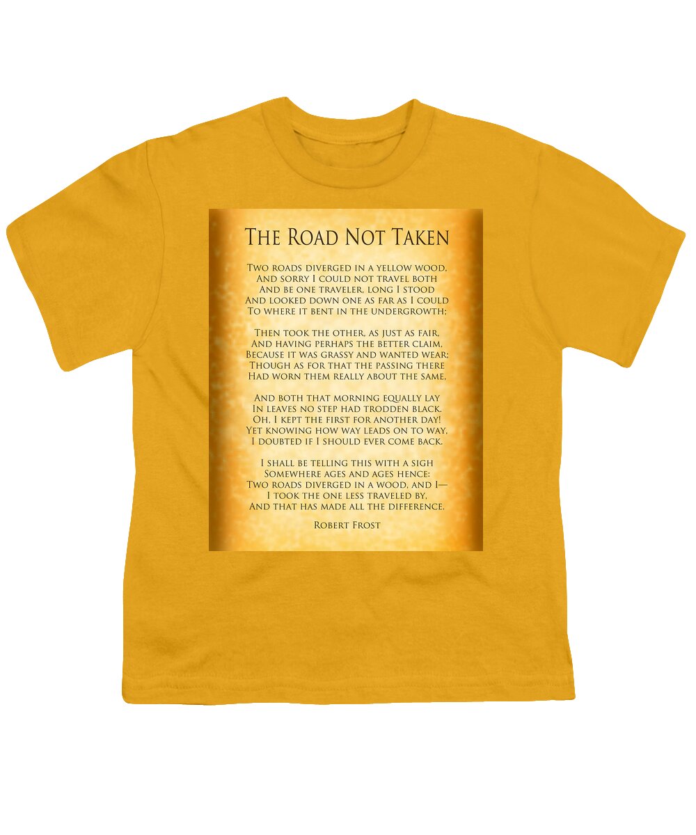 Robert Frost Youth T-Shirt featuring the digital art The Road Not Taken - Gold by Ginny Gaura
