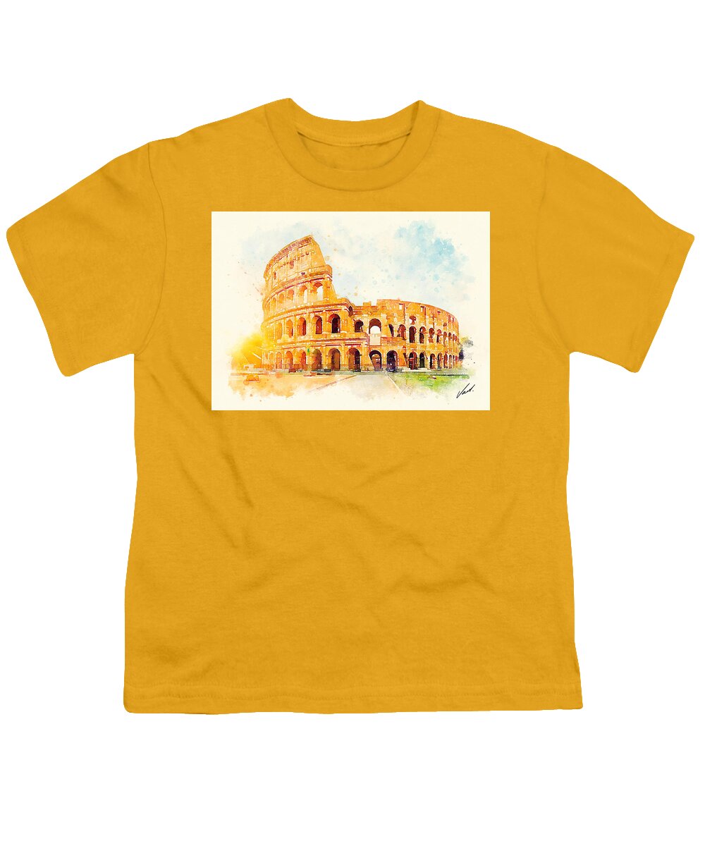 Watercolor Youth T-Shirt featuring the painting Watercolor Greece Colosseum by Vart by Vart