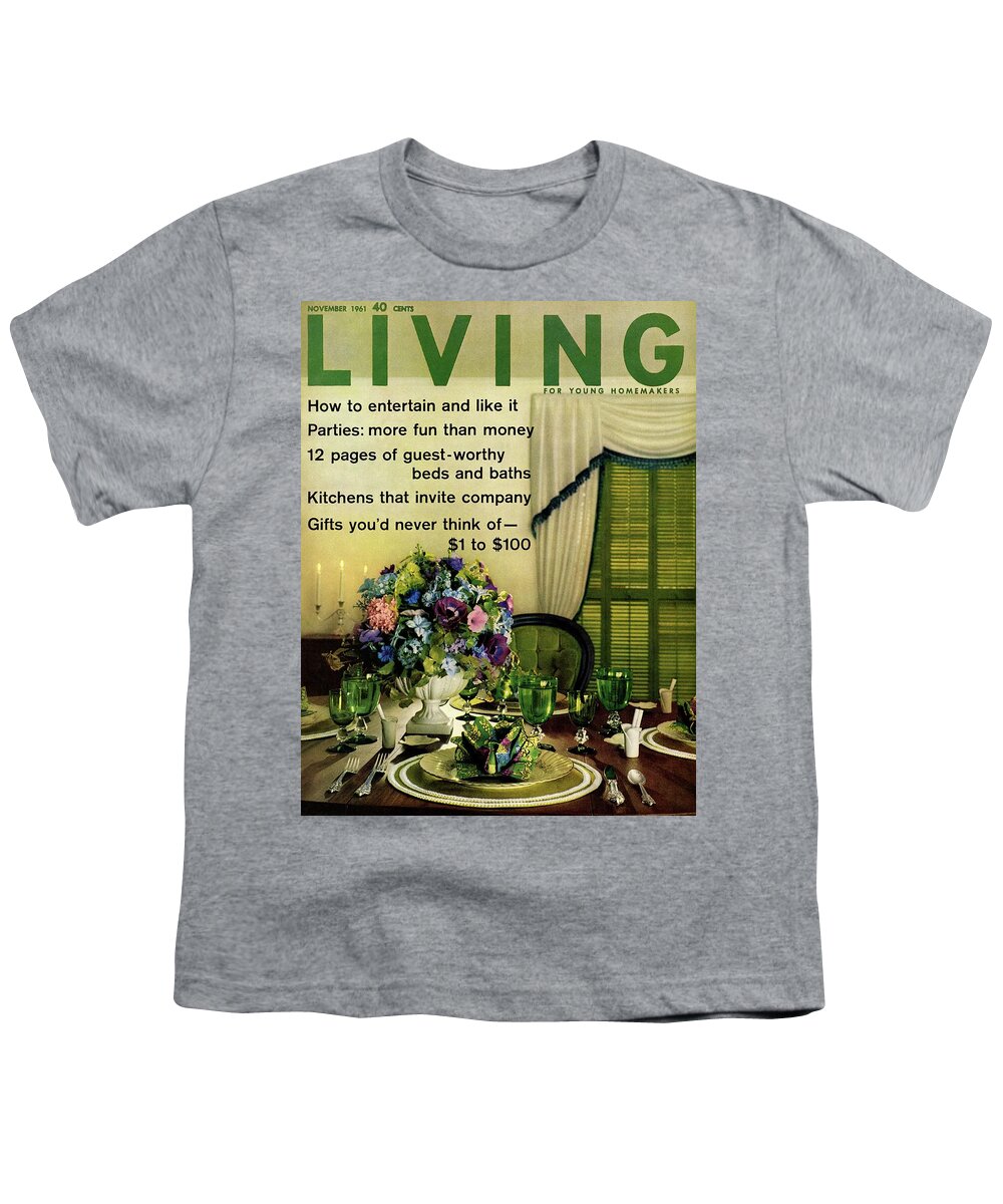 Dining Room Youth T-Shirt featuring the digital art A Table Setting With A Floral Centerpiece #1 by Luis Lemus
