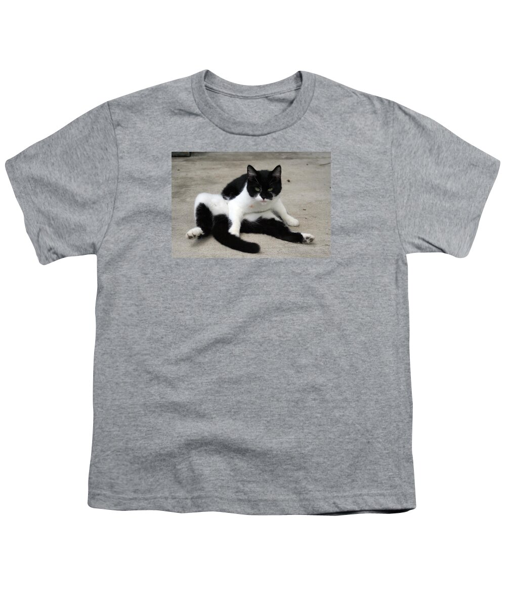 Cat Youth T-Shirt featuring the photograph Black and White Tuxedo Cat by Valerie Collins
