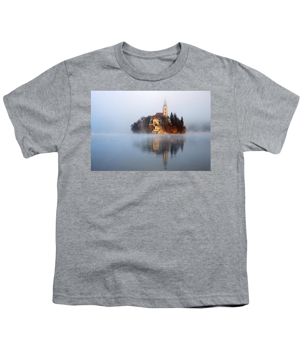 Bled Youth T-Shirt featuring the photograph Through the mist #1 by Ian Middleton