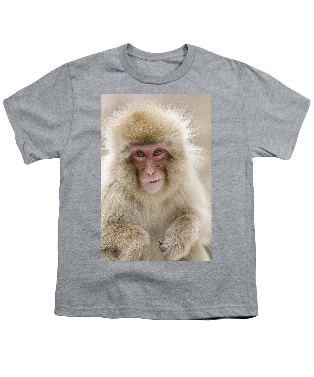 Flpa Youth T-Shirt featuring the photograph Young Snow Monkey Honshu Japan #1 by Dickie Duckett