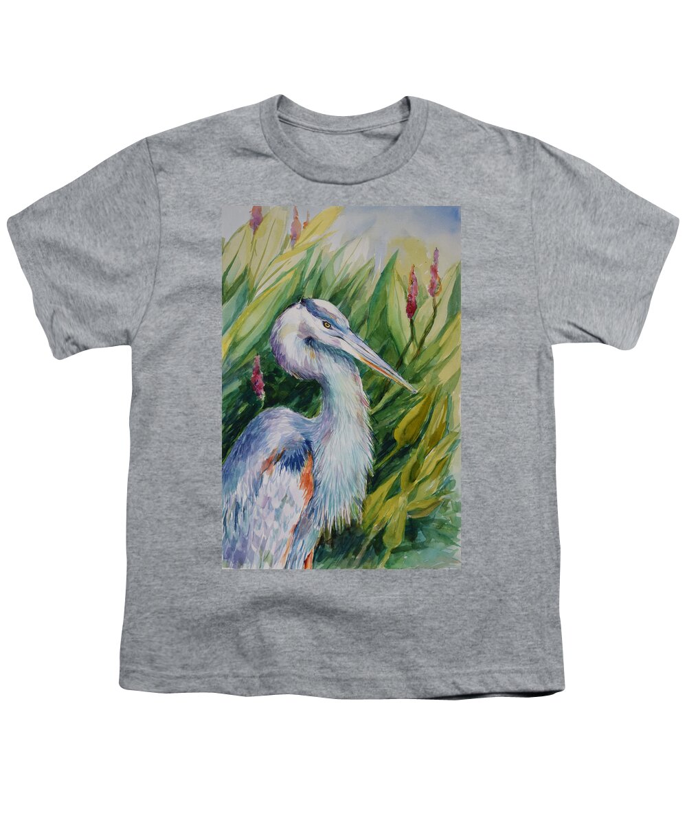 Great Blue Heron Youth T-Shirt featuring the painting Great Blue Heron #1 by Jyotika Shroff