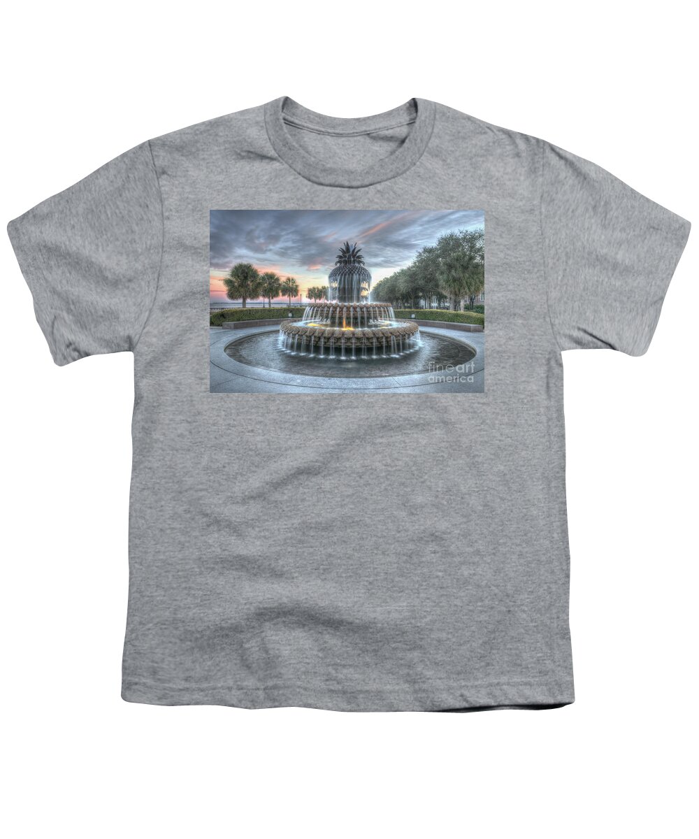 Pineapple Fountain Youth T-Shirt featuring the photograph Majestic Sunset in Waterfront Park by Dale Powell