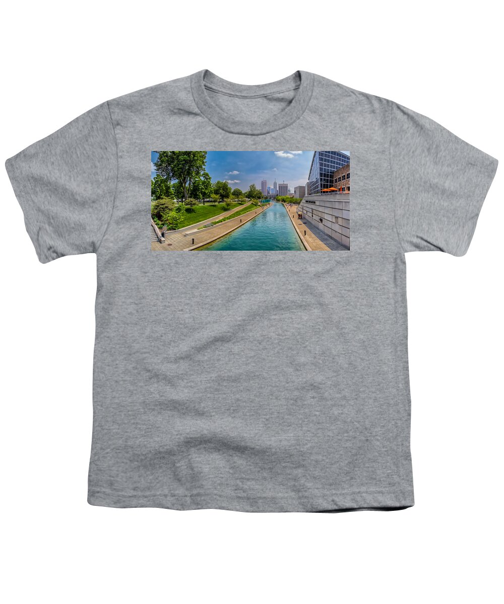 Indiana Youth T-Shirt featuring the photograph Indianapolis Skyline from the Canal #3 by Ron Pate