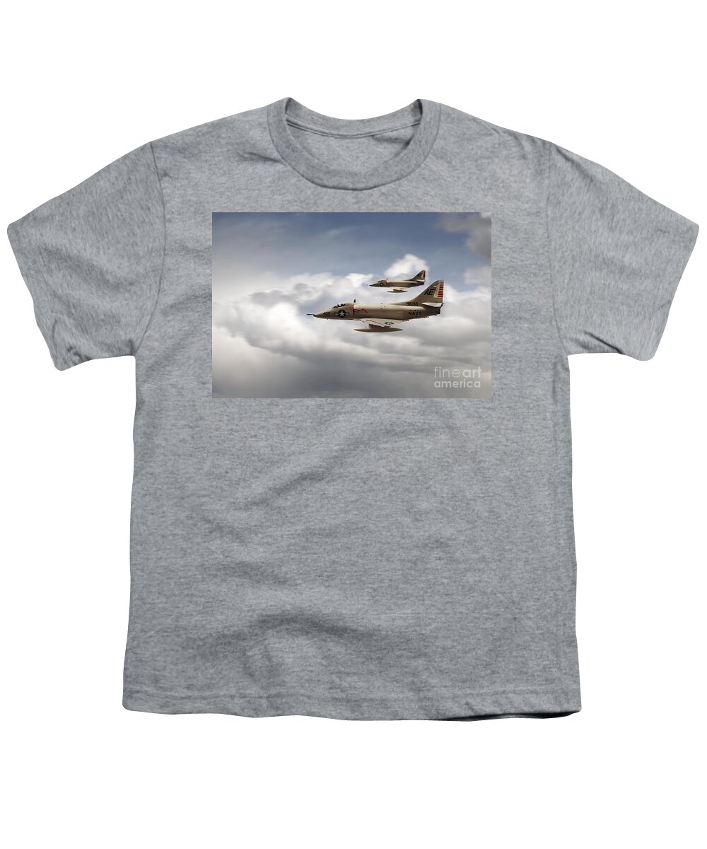 Douglas A-4 Skyhawk Youth T-Shirt featuring the digital art A4 Skyhawks by Airpower Art