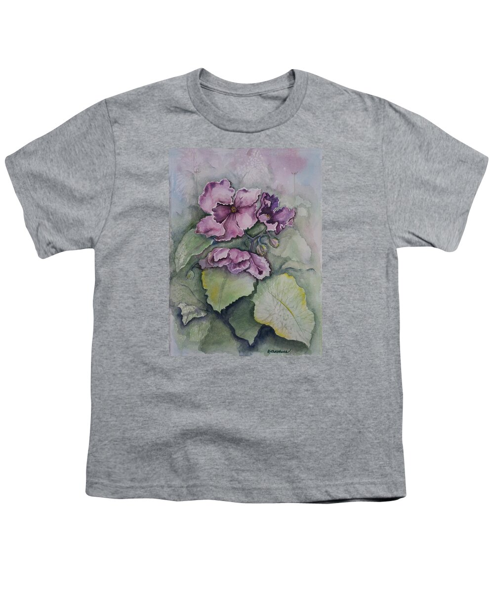 Fine Art Floral Youth T-Shirt featuring the painting African Violets by Rebecca Matthews