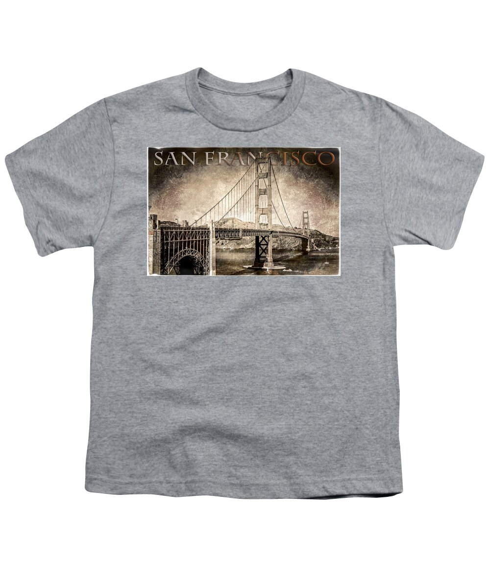 San Francisco Youth T-Shirt featuring the photograph Antiqued Golden Gate Bridge - San Francisco by Jennifer Rondinelli Reilly - Fine Art Photography
