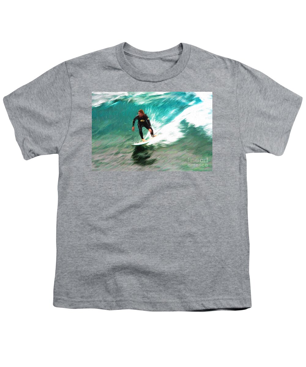 Surfer Youth T-Shirt featuring the photograph Avalono surfer by Sheila Smart Fine Art Photography