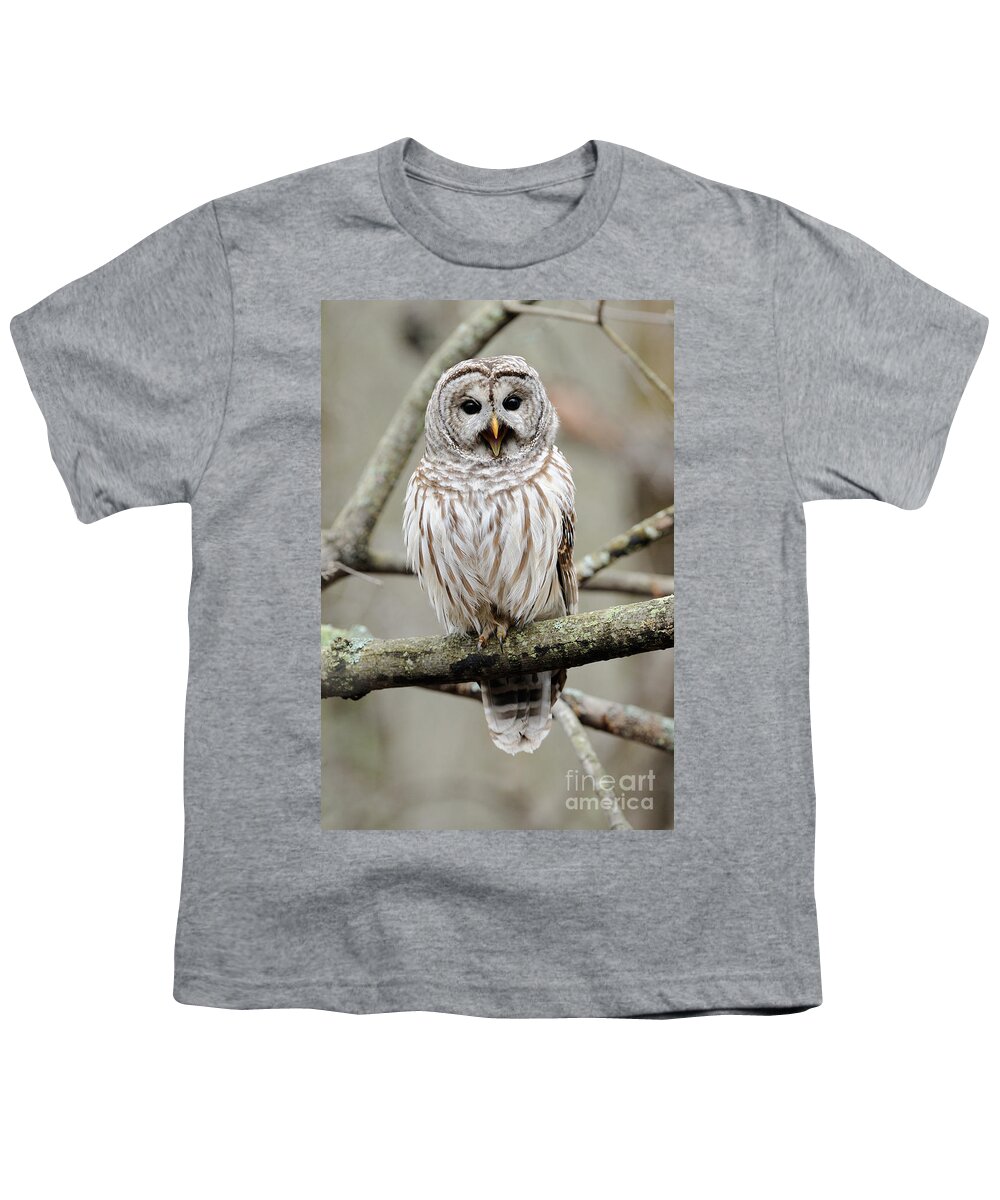 Barred Owl Youth T-Shirt featuring the photograph Barred Owl Yawning by Scott Linstead