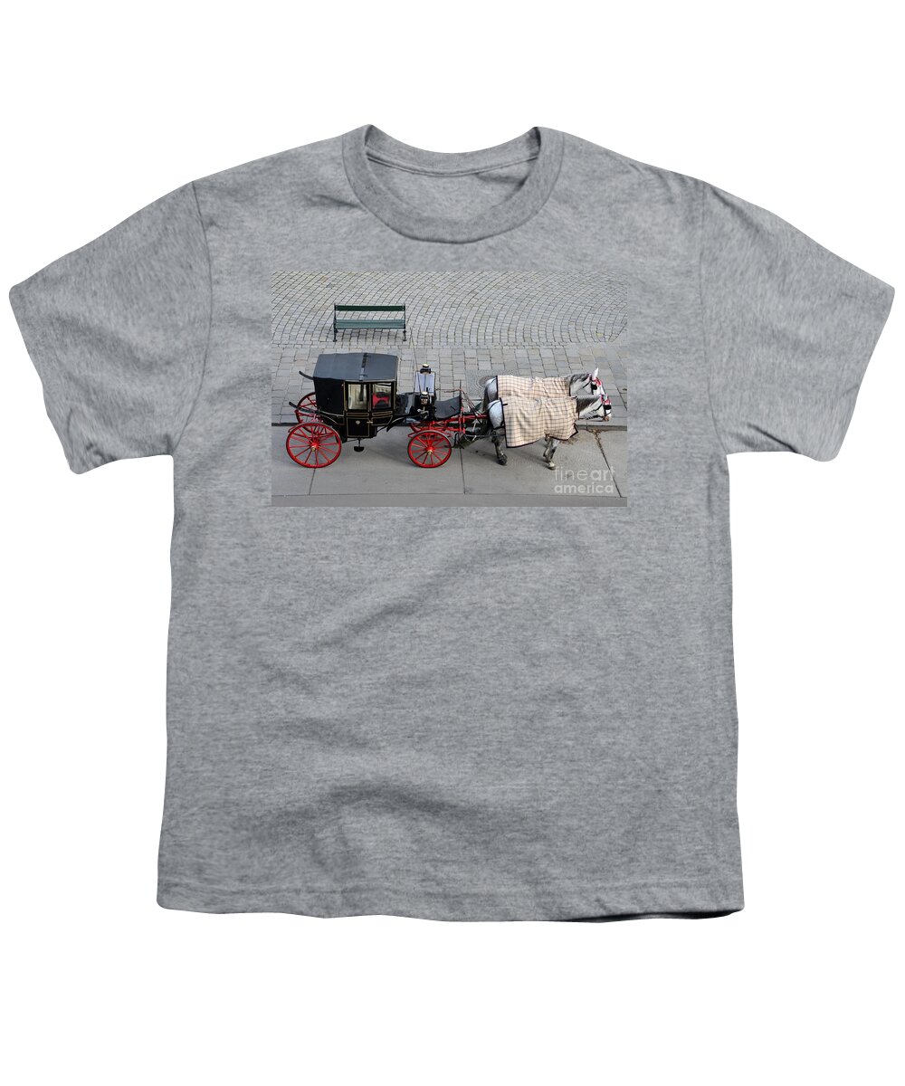 Carriage Youth T-Shirt featuring the photograph Black and red horse carriage - Vienna Austria by Imran Ahmed