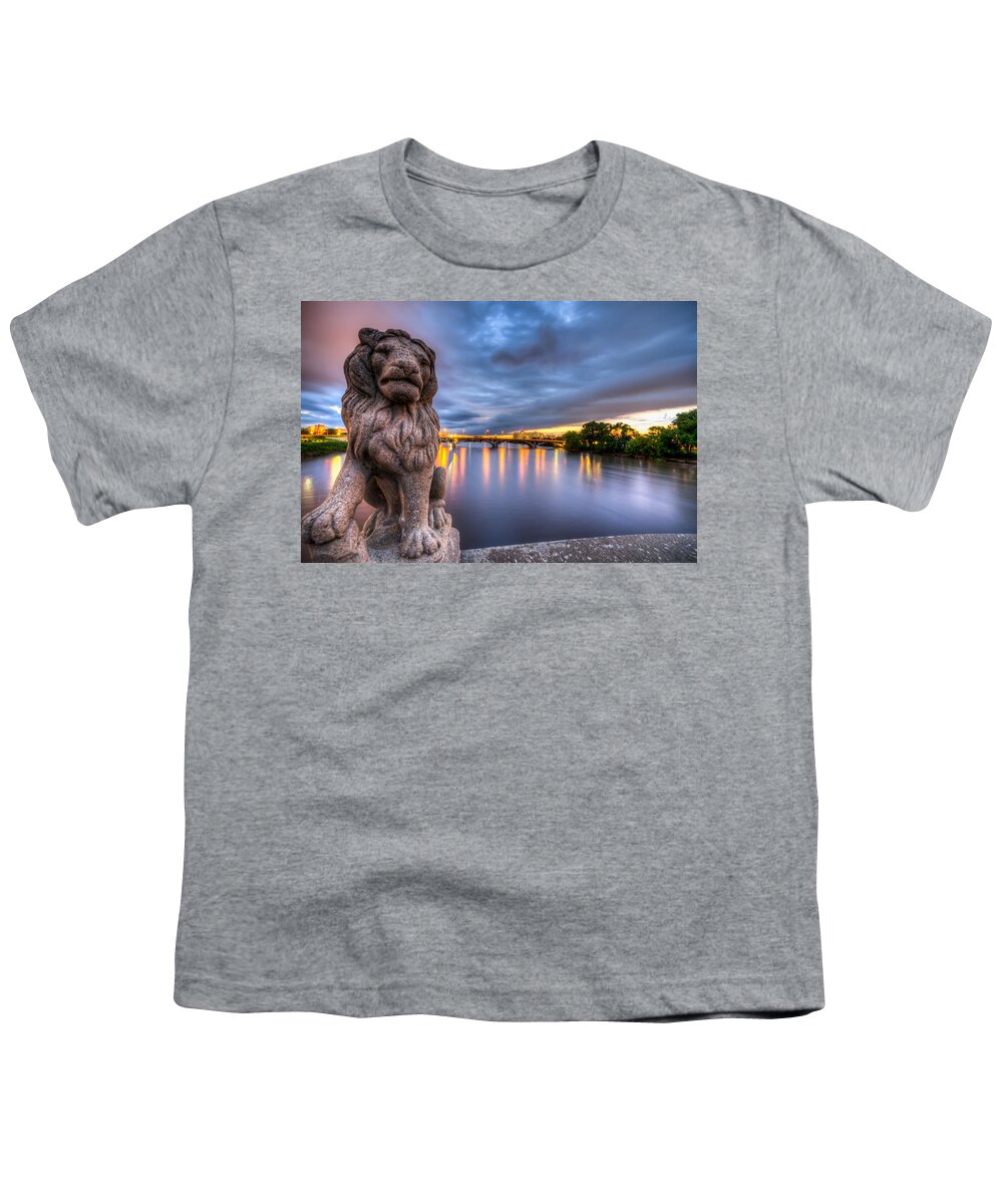 Cedar Rapids Youth T-Shirt featuring the photograph Bridge to Czech Village in Cedar Rapids at Sunset by Anthony Doudt