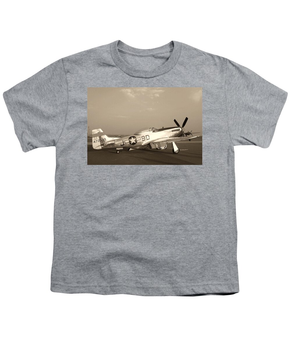 Aircraft Youth T-Shirt featuring the photograph Classic P-51 Mustang Fighter Plane by Amy McDaniel