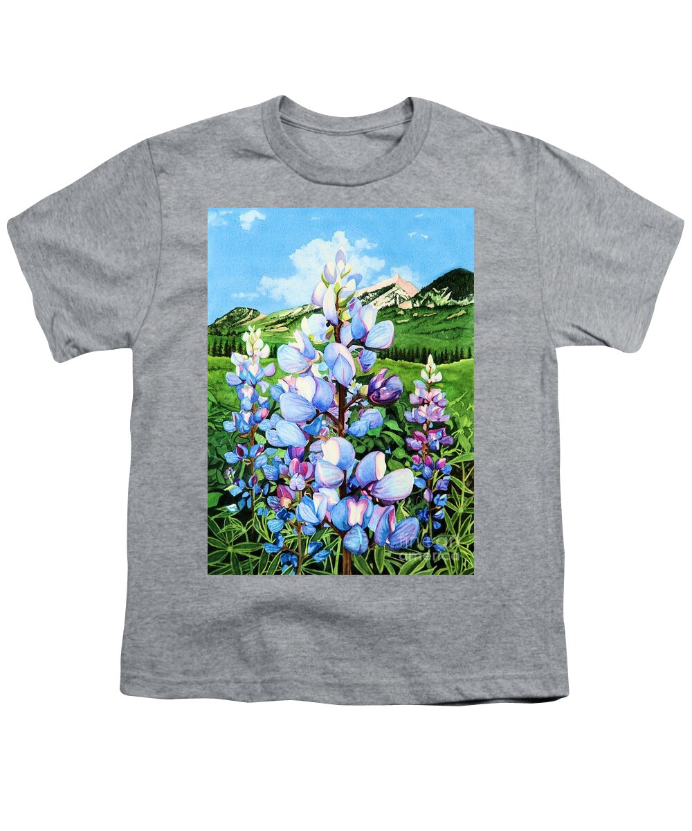 Flowers Youth T-Shirt featuring the painting Colorado Summer Blues by Barbara Jewell