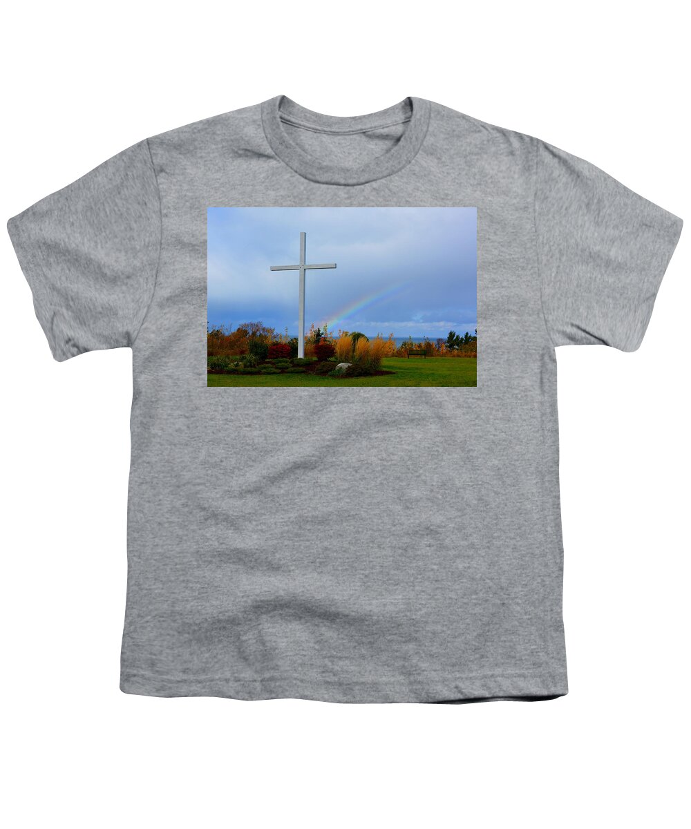 Cross Youth T-Shirt featuring the photograph Cross at the End of the Rainbow by Keith Stokes