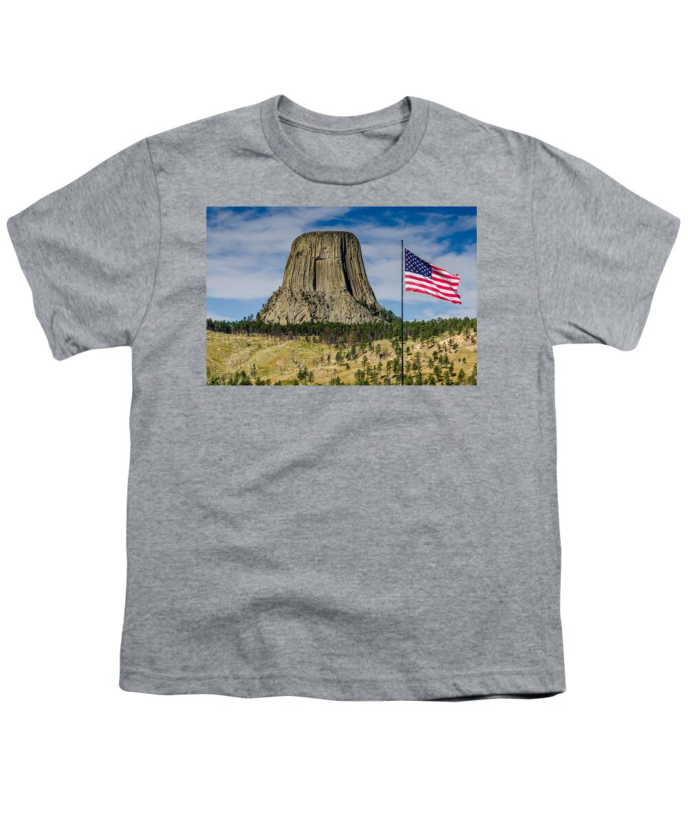Devils Tower National Monument Youth T-Shirt featuring the photograph Devils Tower National Monument by Debra Martz