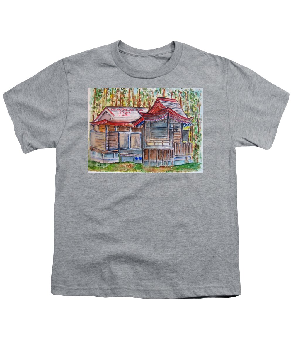 Japan Youth T-Shirt featuring the painting Double Shrine by Elaine Duras