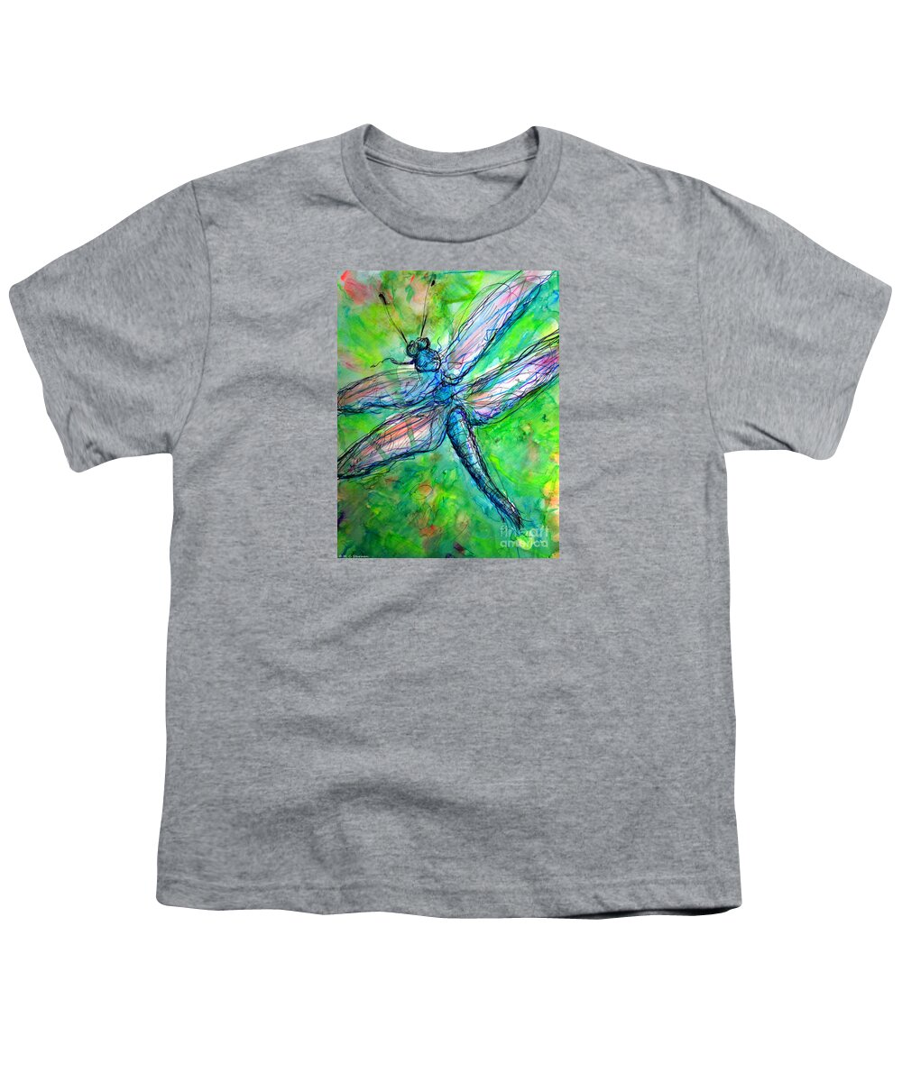 Dragonfly Youth T-Shirt featuring the painting Dragonfly Spring by M c Sturman
