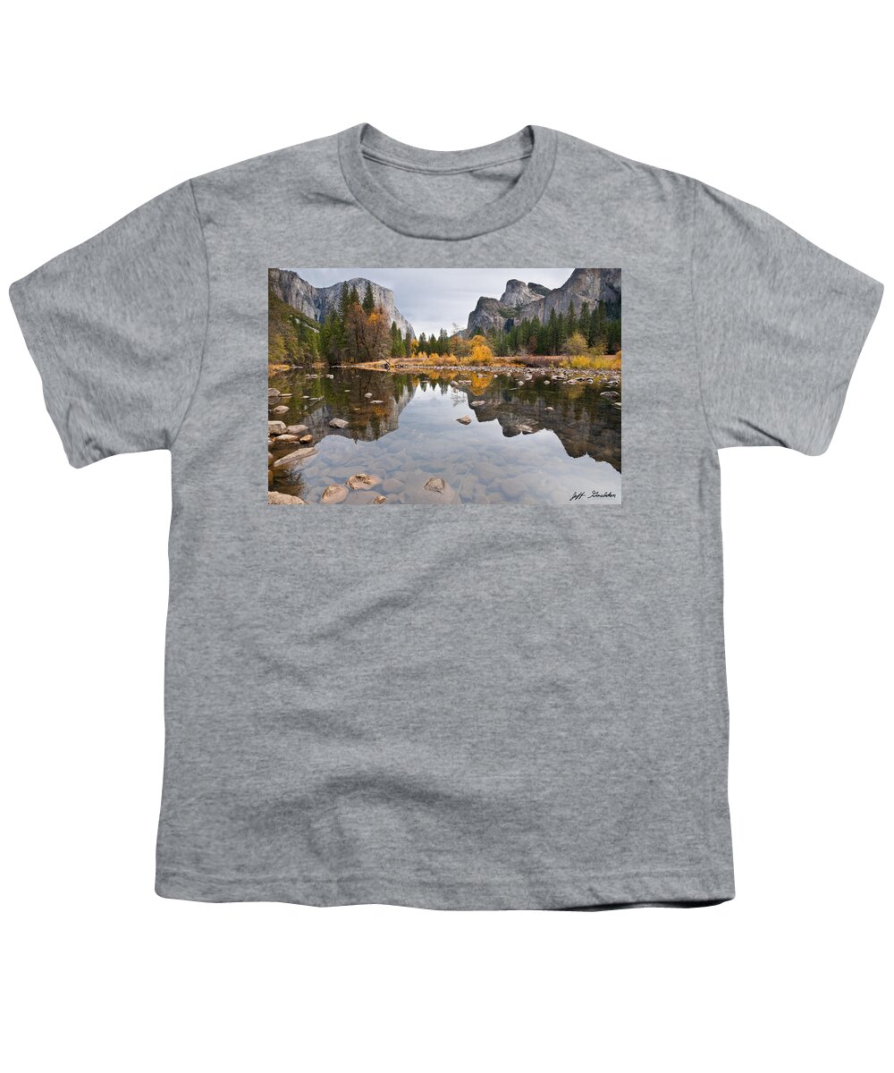 Autumn Youth T-Shirt featuring the photograph El Capitan Reflected in the Merced River by Jeff Goulden